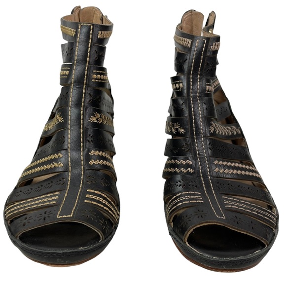 Pikolinos Black Java Gladiator Style Embroidered Leather Sandals Size 36 - Picture 3 of 11